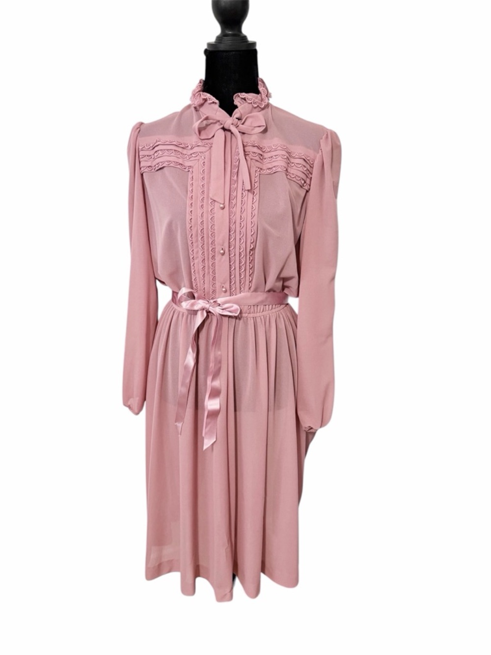 Vintage 60s Ruffle Midi Secretary Whimsical dress Size Medium Large Tie